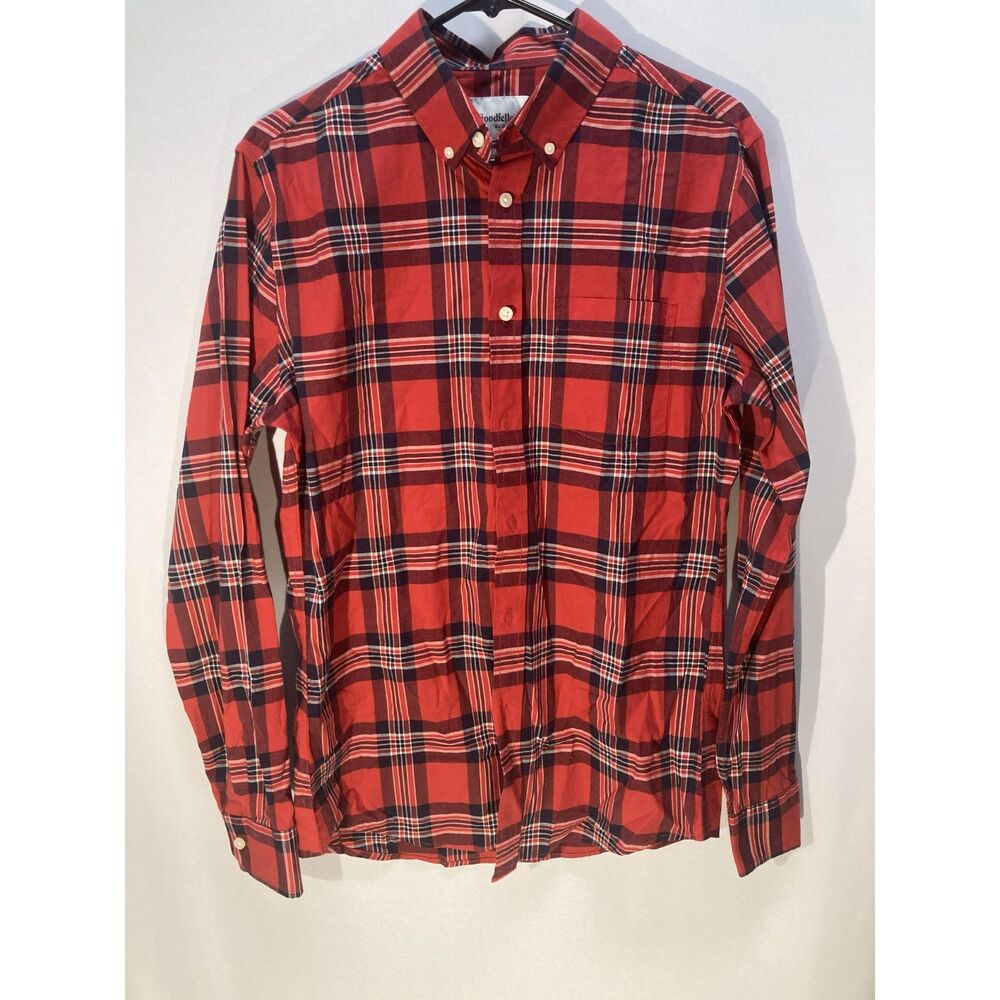 Goodfellow & Co Mens Slim Fit Plaid Button Down Shirt M Red Navy Cotton Flannel
